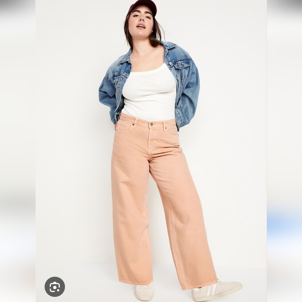 Old Navy Wide Leg Jean Mid-Rise Baggy Peach Cotton Pants Size 10 Spring